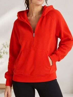 NWT Athleta Half Zip Fleece Hoodie Sweatshirt Bright Orange Size M